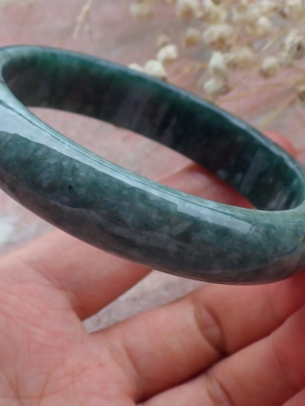 58mm Certified Hand Carved Green Natural A JADE Circle Jadeite Bracelet Bangle